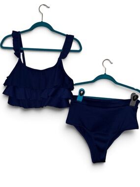 Navy Ruffle Three-Piece Swim Set